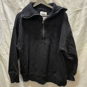 Aerie Black Down To Earth 1/2 Zip Pullover Sweatshirt Small Oversized Relaxed‎